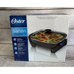 NEW 12" Oster Black Indoor Grill Electric Griddle Skillet Pan Nonstick Sealed